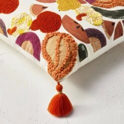 18"x18" Square Cotton Embroidered Harvest Accent Pillow White/Red/Mustard - Opalhouse™ Designed With Jungalow™ -Opalhouse Homeware GUEST 2a242e61 0c06 4d42 a26e 193797b3c7b4